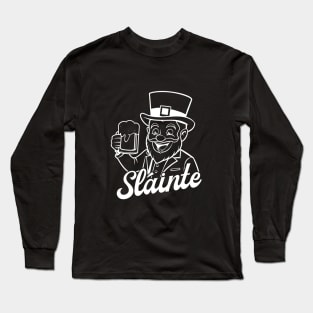 Sláinte - leprechaun - white outline Long Sleeve T-Shirt